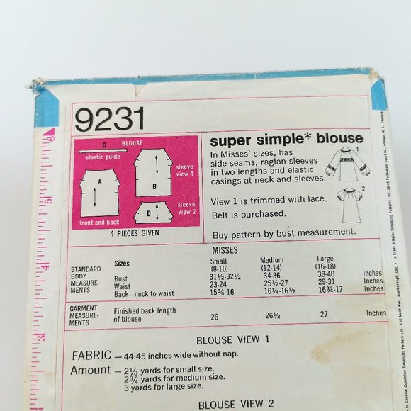 70s Simplicity Sewing Pattern 9231 Small Blouse - Picture 4 of 10